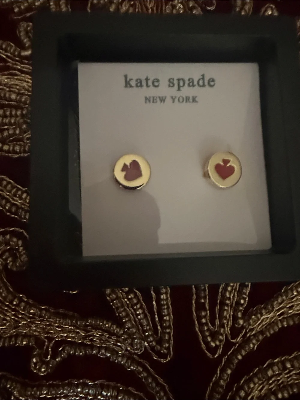 kate spade Kids Gold Tone Earrings with Red Heart Accent